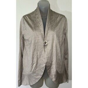 FAY Italy Wool Silk Cardigan Sweater Cardigan Silver Ganci Hook Clasp Taupe XS
